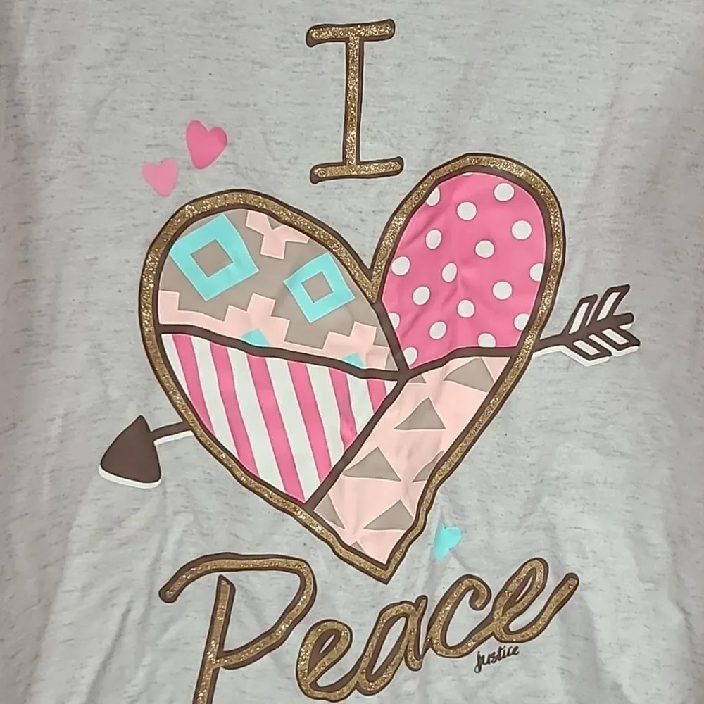 Justice Girls Nightgown I love Peace Pink Waffle Knit Heart Arrow Gown Pajamas